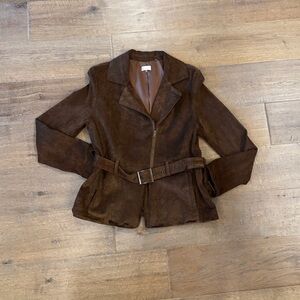 Ecru - Dark Brown Leather Women's Belted Blazer